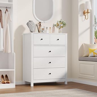 Tall 5-Drawer Dresser, Modern Wood Chest with Deep Storage for Bedroom & Home Office