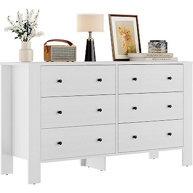 Modern 6-Drawer Double Dresser, Wood Storage Chest with Deep Drawers for Bedroom, Home Office