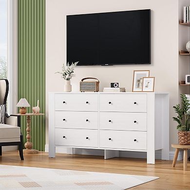 Modern 6-Drawer Double Dresser, Wood Storage Chest with Deep Drawers for Bedroom, Home Office