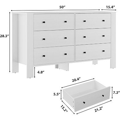 Modern 6-Drawer Double Dresser, Wood Storage Chest with Deep Drawers for Bedroom, Home Office