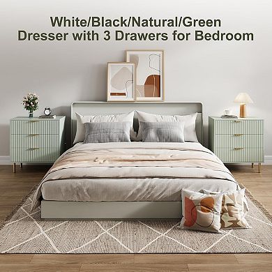 Modern 3-Drawer Dresser with Gold Handles, Wood Chest & Storage Organizer for Bedroom, Entryway