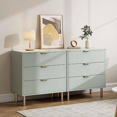 Modern 3-Drawer Dresser with Gold Handles, Wood Chest & Storage Organizer for Bedroom, Entryway