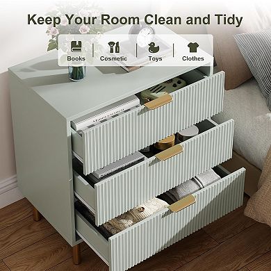 Modern 3-Drawer Dresser with Gold Handles, Wood Chest & Storage Organizer for Bedroom, Entryway