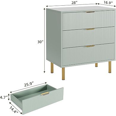 Modern 3-Drawer Dresser with Gold Handles, Wood Chest & Storage Organizer for Bedroom, Entryway