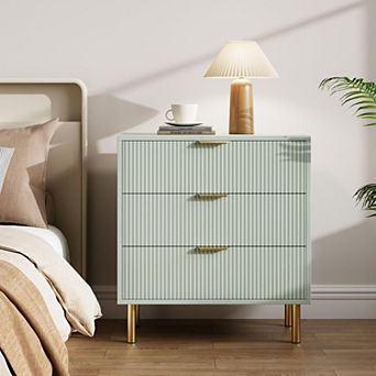 Modern 3-Drawer Dresser with Gold Handles, Wood Chest & Storage Organizer for Bedroom, Entryway