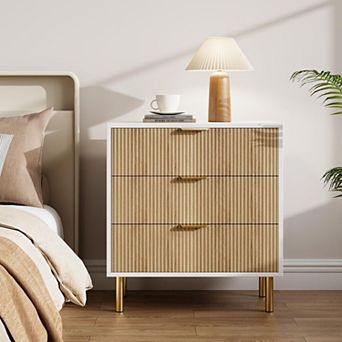Modern 3-Drawer Dresser with Gold Handles, Wood Chest & Storage Organizer for Bedroom, Entryway