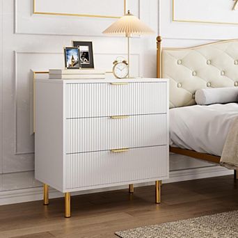 Modern 3-Drawer Dresser with Gold Handles, Wood Chest & Storage Organizer for Bedroom, Entryway