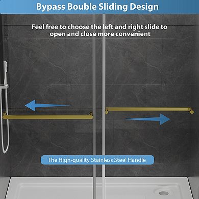 Frameless Bathtub Shower Doors 56-60 W x 60 H, Double Sliding Tub Shower Door with Tempered Glass