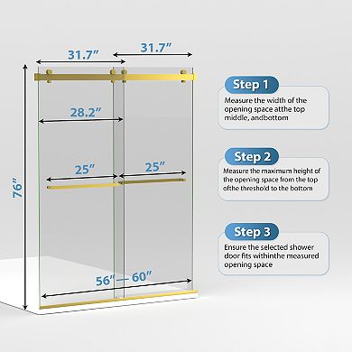 Frameless Bathtub Shower Doors 56-60 W x 60 H, Double Sliding Tub Shower Door with Tempered Glass