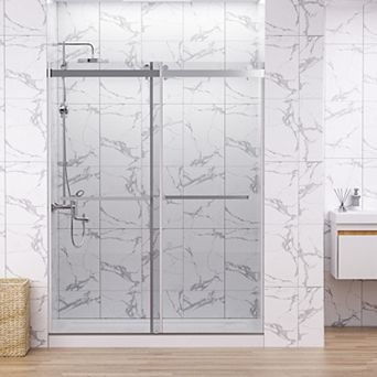 Frameless Bathtub Shower Doors 56-60 W x 60 H, Double Sliding Tub Shower Door with Tempered Glass