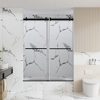 Frameless Bathtub Shower Doors 56-60 W x 60 H, Double Sliding Tub Shower Door with Tempered Glass