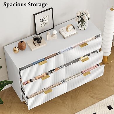 Modern 6-Drawer Dresser, Wood Chest of Drawers with Wide & Deep Storage for Bedroom, Living Room