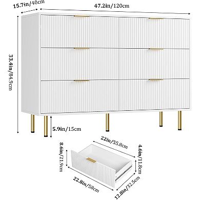 Modern 6-Drawer Dresser, Wood Chest of Drawers with Wide & Deep Storage for Bedroom, Living Room