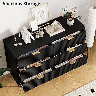 Modern 6-Drawer Dresser, Wood Chest of Drawers with Wide & Deep Storage for Bedroom, Living Room