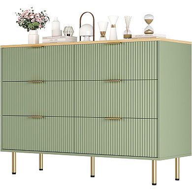 Modern 6-Drawer Dresser, Wood Chest of Drawers with Wide & Deep Storage for Bedroom, Living Room