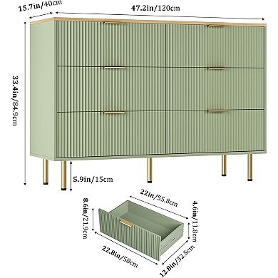 Modern 6-Drawer Dresser, Wood Chest of Drawers with Wide & Deep Storage for Bedroom, Living Room