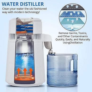 1 Gallon/4L Home Distiller, Countertop Water Purifier with Plastic Container, 750W for Home/Office