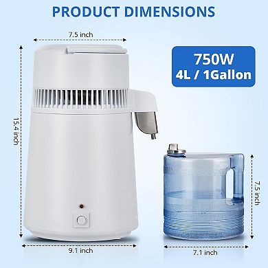1 Gallon/4L Home Distiller, Countertop Water Purifier with Plastic Container, 750W for Home/Office