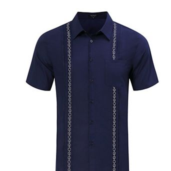 Men's cotton and linen Shirt Short Sleeve Embroidered casual Summer button-down suit top