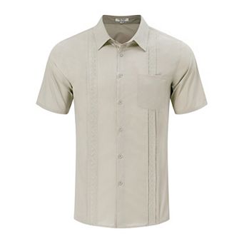 Men's cotton and linen Shirt Short Sleeve Embroidered casual Summer button-down suit top