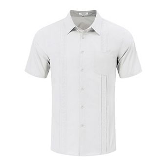 Men's cotton and linen Shirt Short Sleeve Embroidered casual Summer button-down suit top