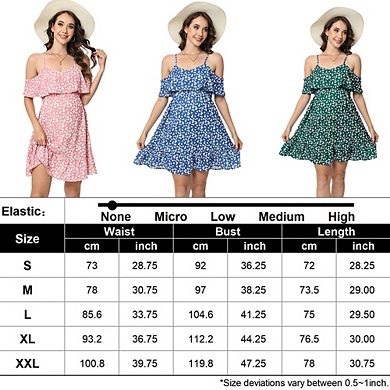 Maternity Nursing Dress Womens Spaghetti Strap Ruffle Sleeve Daisy Printed A-Line Tiered Flowy Swing