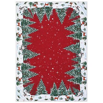 Snowman House Pine Tree Christmas Area Rug Xmas Home Decor Low-Profile Washable Rugs for Entryway