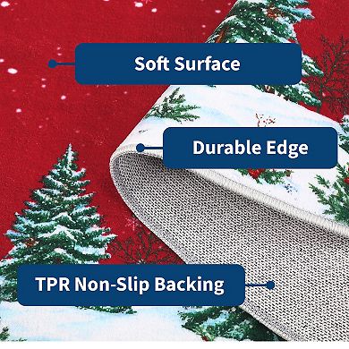 Snowman House Pine Tree Christmas Area Rug Xmas Home Decor Low-Profile Washable Rugs for Entryway