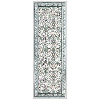 Floral Pattern Washable Rug with Non - Skid Back Easy Care
