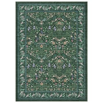 Floral Pattern Washable Rug with Non - Skid Back Easy Care