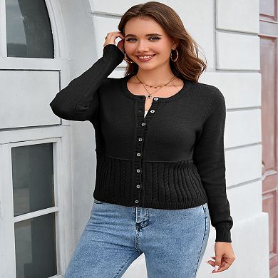 Women's Cable Knit Cardigan Mixed Stitch Open Front Sweater Soft Comfortable