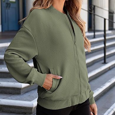 Women's Baseball Jacket Zip-Up Collar Casual Versatile Outerwear Jacket