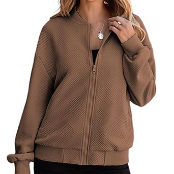 Women's Baseball Jacket Zip-Up Collar Casual Versatile Outerwear Jacket