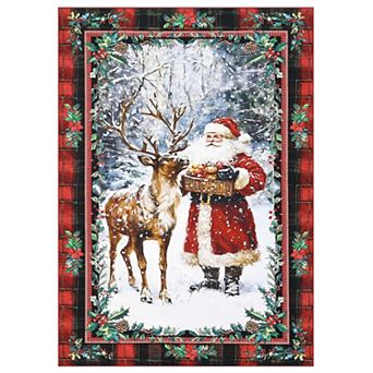 Christmas Santa Claus Reindeer Area Rug Washable Non Slip Winter Rugs Christmas for Living Room