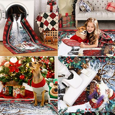 Christmas Santa Claus Reindeer Area Rug Washable Non Slip Winter Rugs Christmas for Living Room