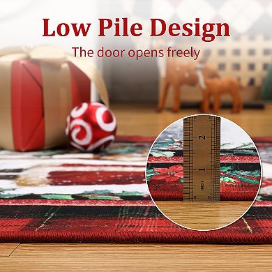 Christmas Santa Claus Reindeer Area Rug Washable Non Slip Winter Rugs Christmas for Living Room
