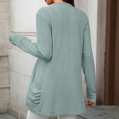 Women's Long Sleeve Cardigan Casual Loose Fit Open Front Knit Sweater with Pockets