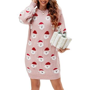 Women's Long Sleeve Sweater Dress Crewneck Pullover Soft Comfortable Knit Midi
