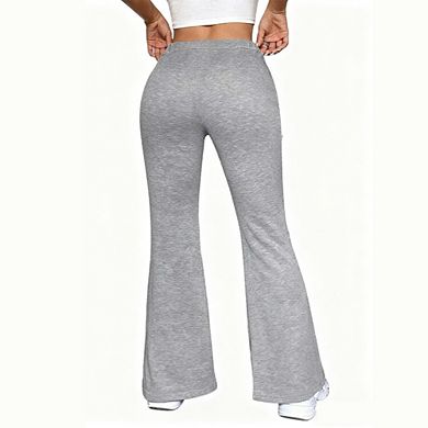Women Yoga Athletic Drawstring Flare Leg Casual Long Pants With Pockets