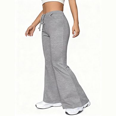 Women Yoga Athletic Drawstring Flare Leg Casual Long Pants With Pockets