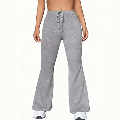 Women Yoga Athletic Drawstring Flare Leg Casual Long Pants With Pockets