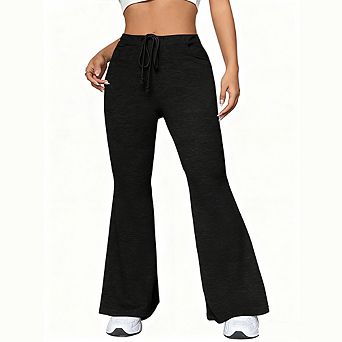 Women Yoga Athletic Drawstring Flare Leg Casual Long Pants With Pockets