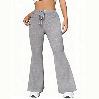 Women Yoga Athletic Drawstring Flare Leg Casual Long Pants With Pockets