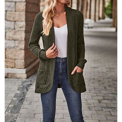 Women's Ribbed Cardigan Casual Long Sleeve Open Front Knit Sweater