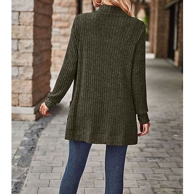 Women's Ribbed Cardigan Casual Long Sleeve Open Front Knit Sweater