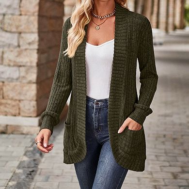 Women's Ribbed Cardigan Casual Long Sleeve Open Front Knit Sweater