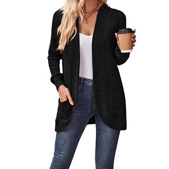 Women's Ribbed Cardigan Casual Long Sleeve Open Front Knit Sweater