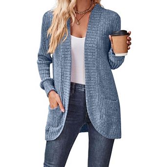 Women's Ribbed Cardigan Casual Long Sleeve Open Front Knit Sweater