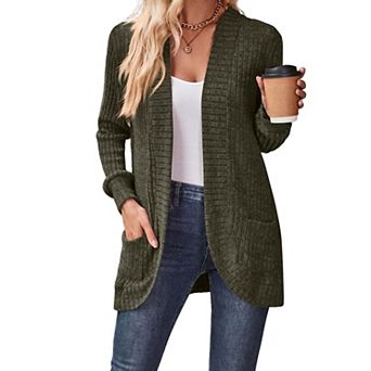 Women's Ribbed Cardigan Casual Long Sleeve Open Front Knit Sweater