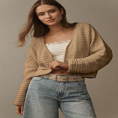 Women's Ribbed Cardigan Drop Shoulder Long Sleeve Open Front Sweater Soft